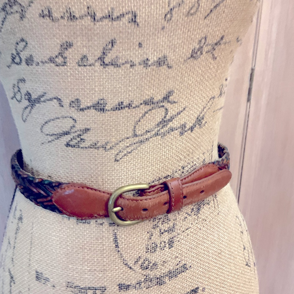 Men’s Size 44 Braided Brown black Genuine Leather Brass Buckle Belt